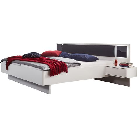 Doppelbett 160cm mit Nachtschränken, Beleuchtung und Polsterkopfteil, weiß und graphit, VIESTE-43 (1/2)