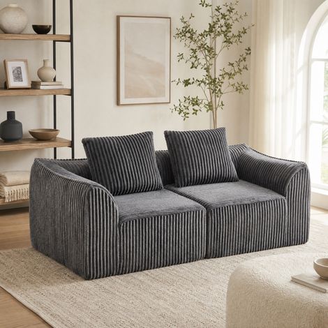 Canapé modulable en velours côtelé gris, 185 x 101 x 72,5 cm, sans montage, avec 2 coussins DESVIAE (1/5)