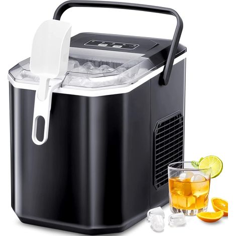 Machine à Glaçons, Silencieuse Machine à Glaçons Comptoir avec Pelle à Glaçons 12kg en 24h, 2 Tailles de Glaçons 9 Glaçons en 6 Minutes, Portable Pour la Maison/Fête/Cuisine/Bar-Noir (1/5)