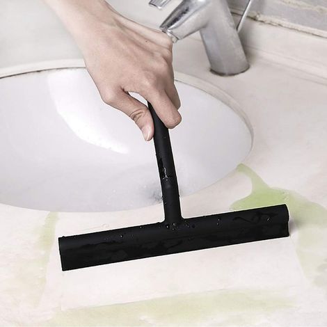 Accessoires de salle de bain : grattoir en silicone noir pour fenêtre de douche. (1/3)
