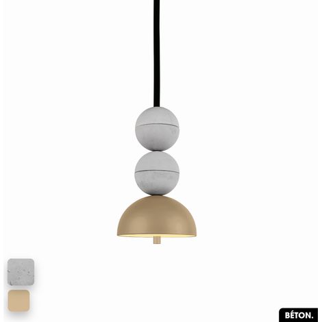 Lampe de suspension en béton - BOSFOR CONCRETE BLANC - AMANDE 2 BALLES LED 14W (1/3)