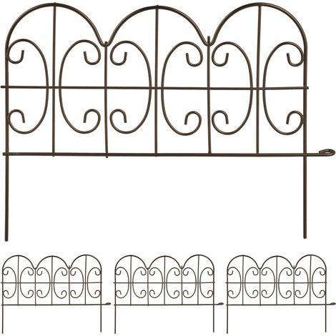 Lot de 4 éléments de bordure de jardin décorative en acier 28 x 38,5 x 1,5 cm style rustique en métal bronze (1/4)