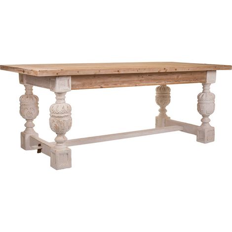 Table en bois colorée style artisanal pour salle à manger - Bois naturel patiné blanc (1/5)