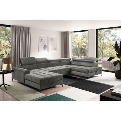 Wohnlandschaft Schlafsofa AGNESA Stoff Salvador Grau Ottomane Links (1/5)