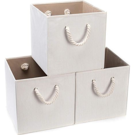 Boîte De Rangement Pliable - 33 x 33 x 33 cm - Tissu Coton Bambou - Poignées En Corde Coton Épaisse - Pour Serviettes Livres Jouets Vêtements - Lot De 3 (1/5)