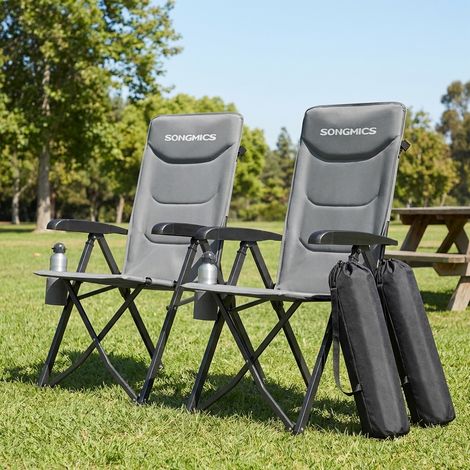 Songmics – Chaise de camping réglable – Lot de 2 – Dossier inclinable 95°-150° – Porte-gobelet – Sac de transport – Charge max 150 kg – Gris (1/5)