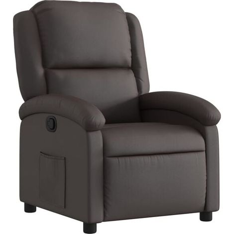Fauteuil inclinable en cuir véritable marron foncé (1/5)