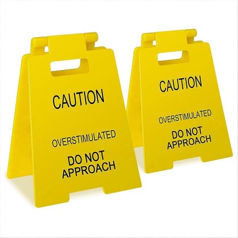 Cadeau humoristique et humoristique : mini panneau d'avertissement « Surstimulation » pour le bureau, destiné aux collègues et employés (lot de 2). (1/5)