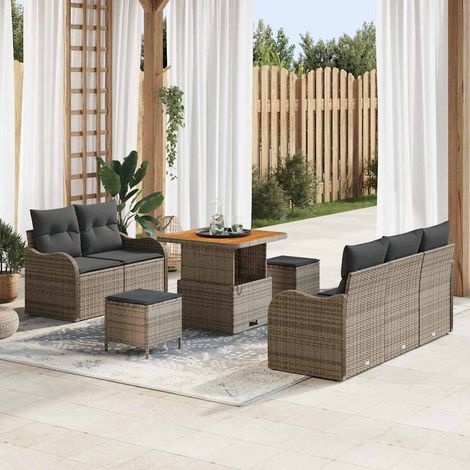 Garten-Sofa-Set mit Kissen mit Speicher mit Kissen 8 pcs Grau (1/5)