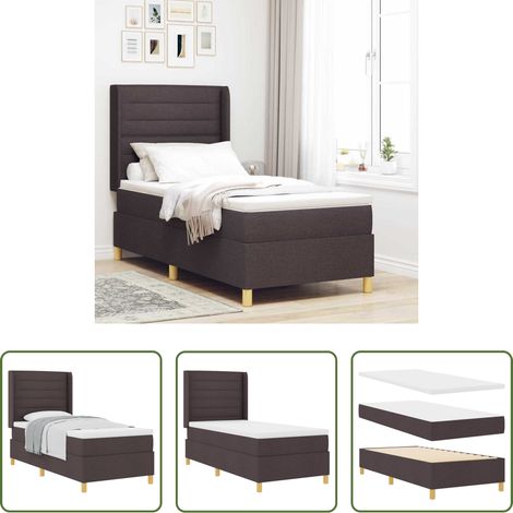 Matelas ferme -  Lit à ressorts avec matelas Marron foncé 100 x 200 cm tissu (1/5)