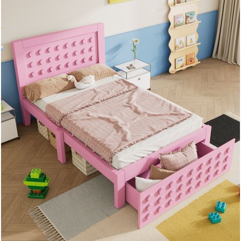 Cama juvenil madera con cajón y almacenaje rosa OKMYHOME (1/5)