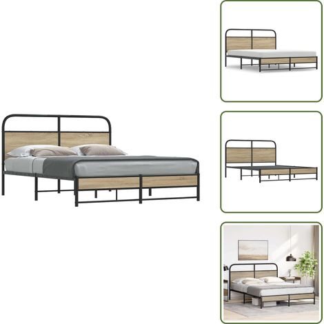 Letto con pediera - vidaXL Giroletto senza Materaso in Metallo Rovere Fumo 160x200 cm - Letto con base a doghe