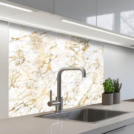 Kitchen Splashback Gold Splash - White - Marble 100x80 cm