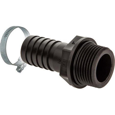 tecuro gerade Schlauchtülle Ø 25 mm x 1 Zoll AG mit O-Ring NBR, mit Edelstahlschlauchschelle, PP-schwarz (1/5)