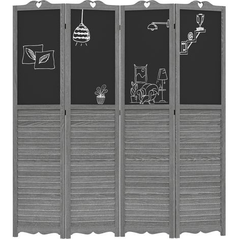Paravent 4 panneaux bois tableau noir séparable 162x172 cm gris (1/5)