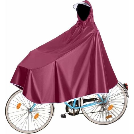 Poncho Vélo - Imperméable Toile Oxford - Avec Capuche Réglable - Pour Cyclisme Route VTT Vélo Électrique - Rouge - 1 Pièce (1/5)