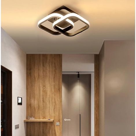 Plafonnier/applique murale LED moderne (lumière blanche chaude) – Un petit luminaire 2 en 1 semi-encastré à intensité variable, adapté aux couloirs, chambres, bureaux ou salons (carré, noir).