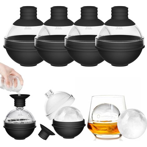 Vaschetta per cubetti di ghiaccio rotonda grande con coperchio a imbuto - Stampo per cubetti di ghiaccio in silicone da 6 cm per whisky, cocktail, vino e bevande (set da 6) Vaschette per cubetti di gh