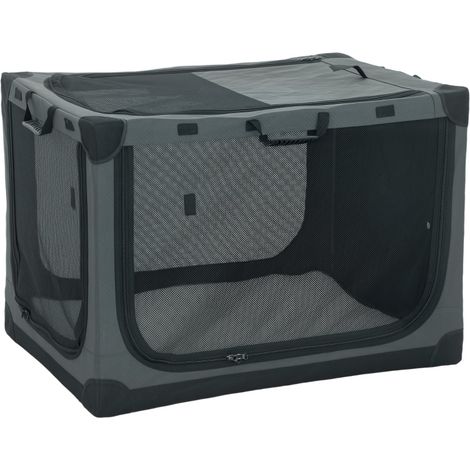 Caisse de transport pliable pour chien jusqu'à 30 kg avec coussin amovible en tissu Oxford gris (1/5)