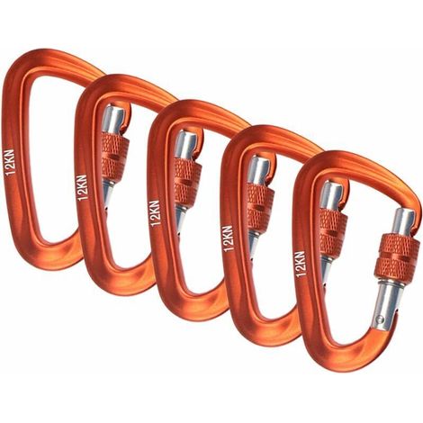 Mousqueton, Avec Fermeture A Vis 12Kn, 5 Pcs, Orange (1/5)