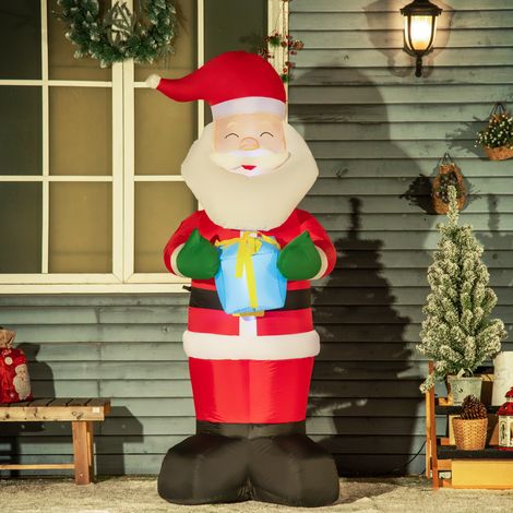 Père Noël gonflable avec cadeau, 3 lumières LED et gonfleur inclus, 77x68x184 cm (1/5)