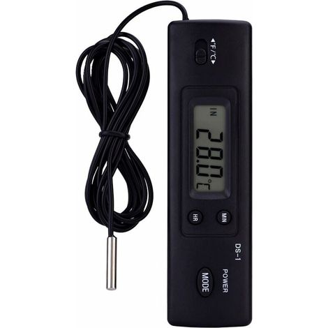 Thermomètre Compteur De Température Numérique À Cristaux Liquides LCD Mesure De L'humidité Capteur De Sonde Câblé pour Réfrigérateur Aquarium Climatiseur(Noir) (1/5)