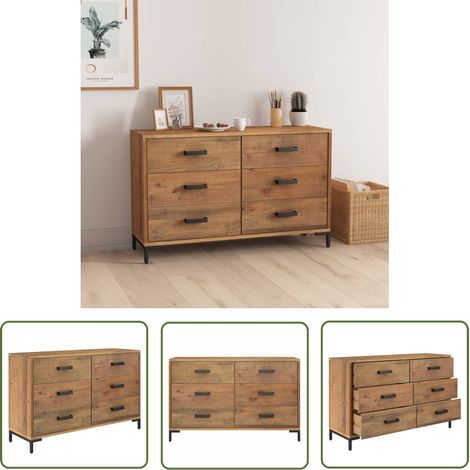 The Living Store Buffet Marron 110x35x70 cm Bois de pin massif - Buffet Vintage - Buffet Rustique - Meuble Rangement - Commode Tiroir - Mobilier Salon (1/5)