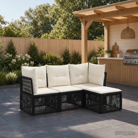 vidaXL Ensemble de canapé de jardin 4 pcs Noir polyrotin (1/5)