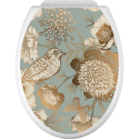 Stickers Abattant WC - Fleurs Oiseau - 35x43 cm - Adhésif BRILLANT (1/2)
