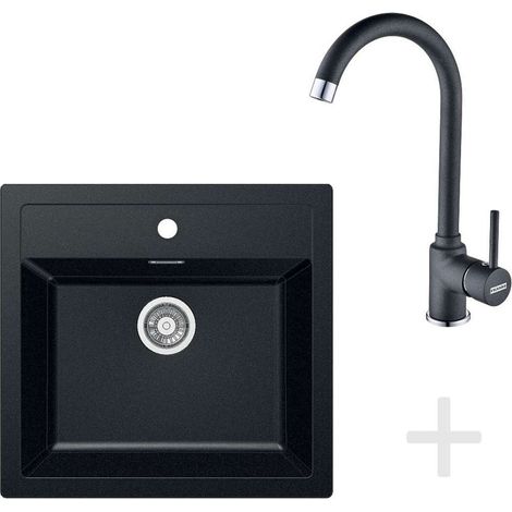 Franke - Set per cucina T25, lavello in tectonite SID 610, nero + miscelatore FP 9900, nero 114.0366.029 (1/5)