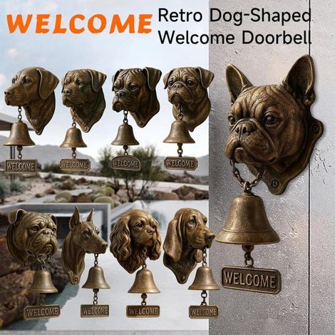 Cloche de Bienvenue pour Chien, Cloche de Porte Vintage en Laiton avec Sculpture de Chien réaliste, Cloche Murale Rustique pour entrée de Maison, Portail de Jardin, Magasin, terrasse, Bulldog (1/3)