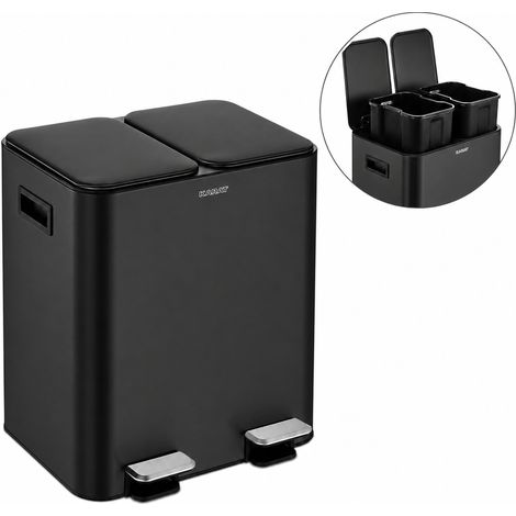 Poubelle Logan 2 x 15 L Poubelle à Pédale Noir (1/5)