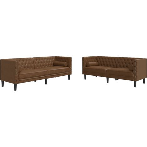 Ensemble de Canapé  Sofa Chesterfield et traversins 2 pcs marron