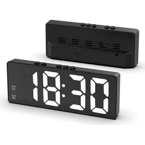 Réveil Numérique - Écran LED - Double Alarme - Alimentation Secours - Pour Chambre Chevet Voyage - 16 x 25,5 x 6,15 cm - Noir (1/5)