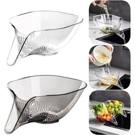 Essoreuse à salade Nouveau panier d'égouttage multifonctionnel, récipient de récupération pour évier avec bec verseur, pour nettoyer les filtres alimentaires, les fruits et les légumes (1/4)