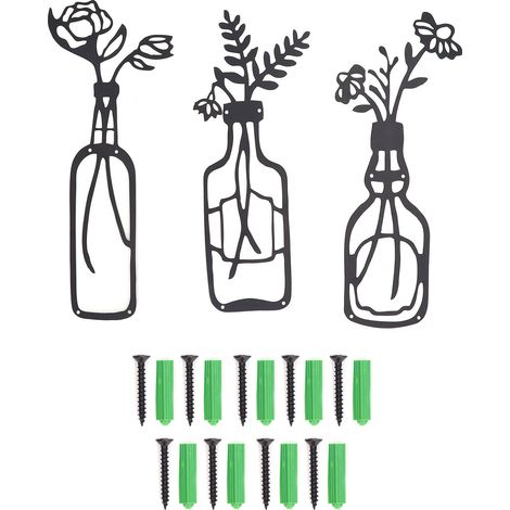 de 3 vases en métal avec fleurs décoratives élégants et (1/5)