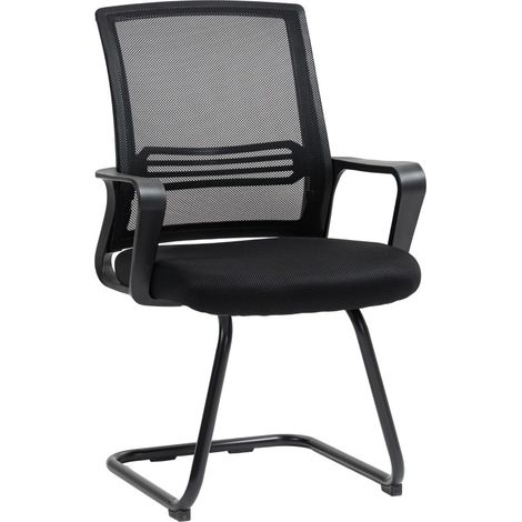 Set de 2 sillas de oficina ergonómicas sin ruedas de malla y metal negras MODENUIT (1/5)