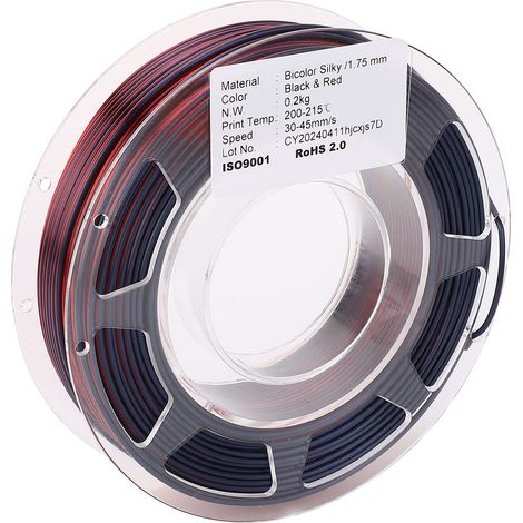 Filament PLA imprimante 3D bobine 1.75mm lot 200g consommable impression soie noir rouge (1/5)
