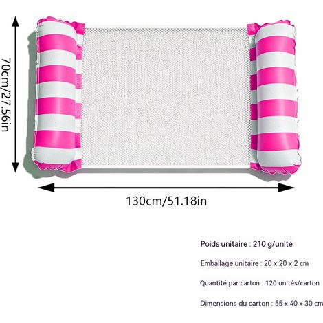 Hamac gonflable rayé pour piscine, 2 bouées, chaise longue aquatique, matelas gonflable portable pour adultes et enfants - Rose (sans pompe) (1 pièce)