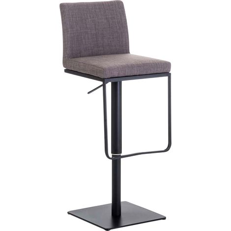 Tabouret de bar x1 avec repose-pieds plaque de base carrée en métal noir assise en tissu gris 100005306