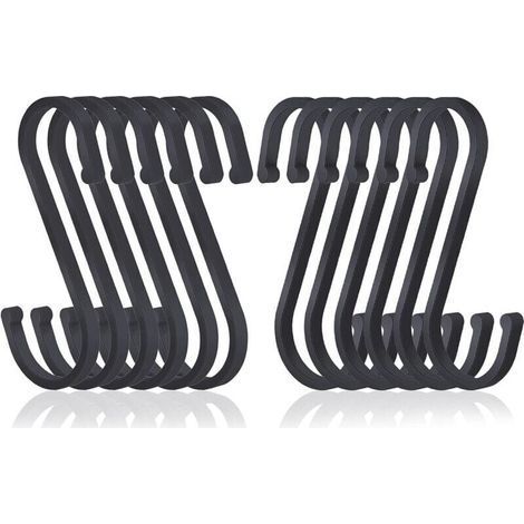 Crochet S Lot de 12 Crochets Plats en Aluminium en S de Suspendus, Crochets de Boucher au Fini Mat pour Cuisine, Chambre à Coucher, Salle de Bain, Bureau et Jardin, Noir, (1/5)