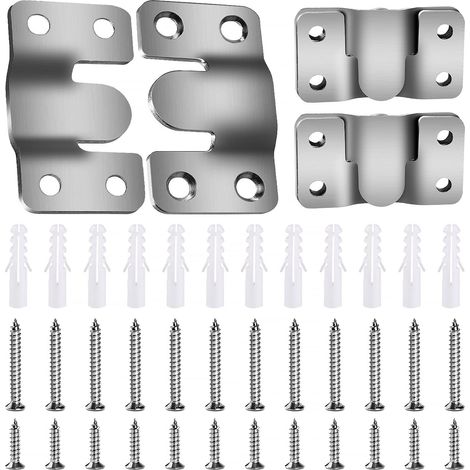 6 Pieces Recessed Mounting Brackets, Stainless Steel Wall Hardware Loop, Recessed Photo Frame, Wall Hanger, with 24 Screws, Silver 54 x 30 mm