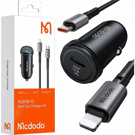 MCDODO SCHNELL-KFZ-LADEGERÄT FÜR USB-C-HANDYS MIT LED-ANZEIGE + LIGHTNING-KABEL