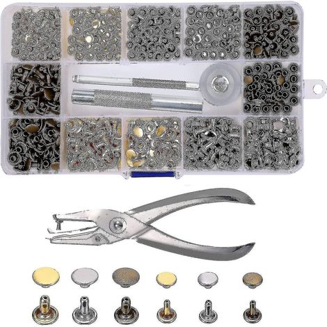 Rivets pour cuir, lot de 240 pièces, 2 tailles, rivets doubles, rivets tubulaires en métal avec outil de fixation en 3 parties et pince à riveter, pince à cuir pour loisirs créatifs, rivets de rechang (1/5)