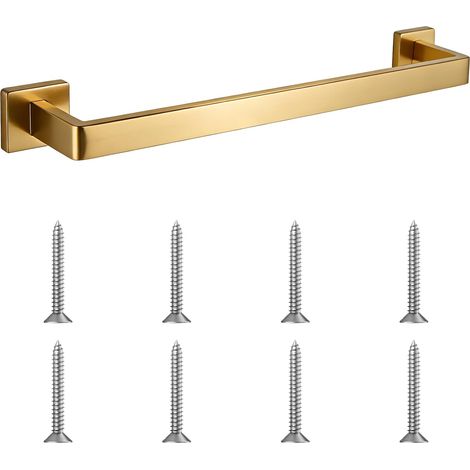 Porte-serviettes mural en acier inoxydable de 40 40 cm (15,7 po), avec vis, tige unique, gain de place, design carré moderne, finition dorée