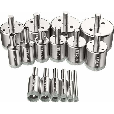 ZVD Scies-cloches 16 pcs, Foret Diamant Scie Cloche 6-50 mm Outils de perçage en verre trous scies kit pour acier au carbone, perceuse en verre, céramique, porcelaine, carrelage, marbre (1/4)