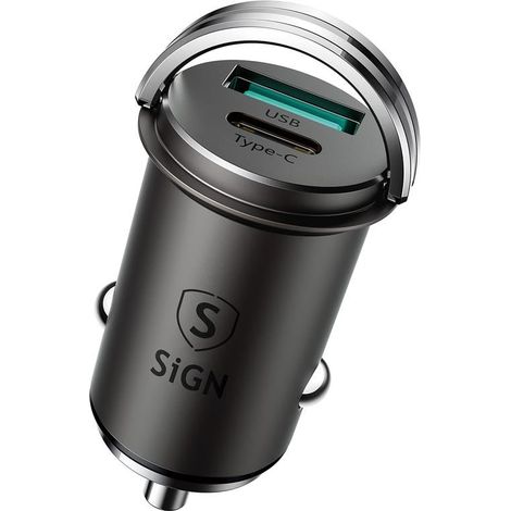 Sign mini autoladegerat usb usb c pd qc30 5a 20w - schwarz