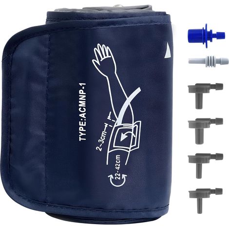 Moyenne Tensiomètre Brassard 22-42 cm avec 6 Connecteurs Universel Réglable de Taille , pour une Utilisation à Domicile Chez l'adult Compatible avec la Plupart Des Tensiomètres Electrique (1/5)