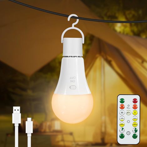 Ampoule Rechargeable Avec Télécommande Dimmable 3 Couleurs,1 Pack Ampoule Rechargeable E27, 7W Bouton Control Ampoules avec Fonction de Timing pour Éclairage D'urgence Extérieur Blanc (1/5)