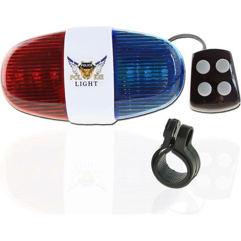 Sonnette de vélo avec 6 LED de police, 4 sirènes puissantes, trompette, klaxon, sonnette pour enfants et adultes (1/5)